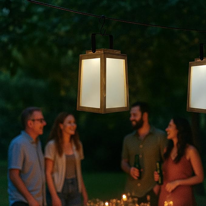 ALOADECOR H11 Farmhouse LED Solar Lantern with Wood Farm and Frosted Glass Panl Ourdoor Garden Decorative Hanging Lanterns for Outside Camping