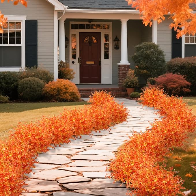 Ouddy Decor 24 Bundles Artificial Fall Flowers for Outdoor Decoration UV Resistant Fake Mums Fall Plastic Flowers Faux Plants for Autumn Indoor Outside Patio Planters Window Home Decor, Orange Yellow