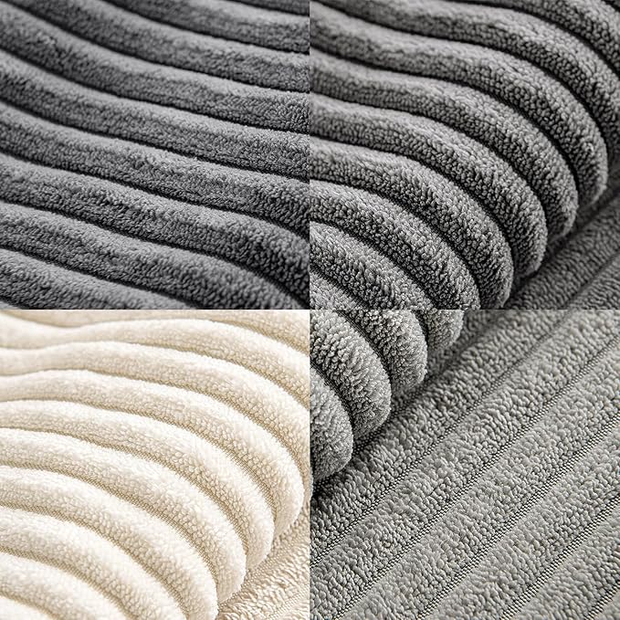 MIULEE Neutral Grey Decorative Throw Pillow Covers 16x16 Inch Set of 4 Modern Farmhouse Corduroy Cushion Cases Striped Patchwork Pillow Cases for Couch Sofa Bedroom Home Decor