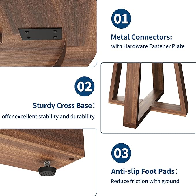 GAOMON Round Dining Table for 4-6, 47" Circle Dining Room Table with Sturdy Cross Base, Farmhouse Wood Dinner Table for Apartment Kitchen Living Room, Walnut (Table Only)