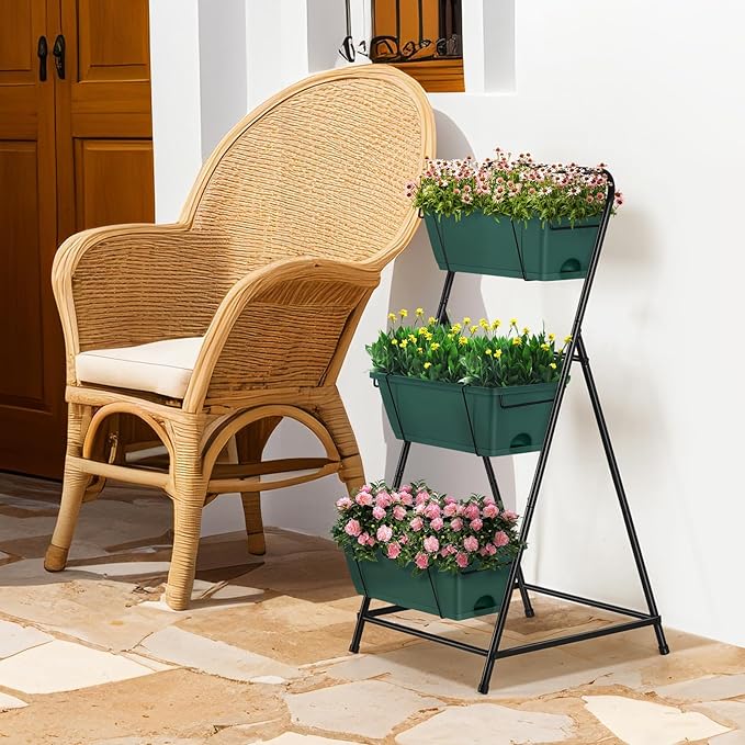 Vertical Raised Garden Bed 3 Tier Garden Planter Standing Planter Box Herb Garden Planter Outdoor and Indoor for Vegetables Flowers Green