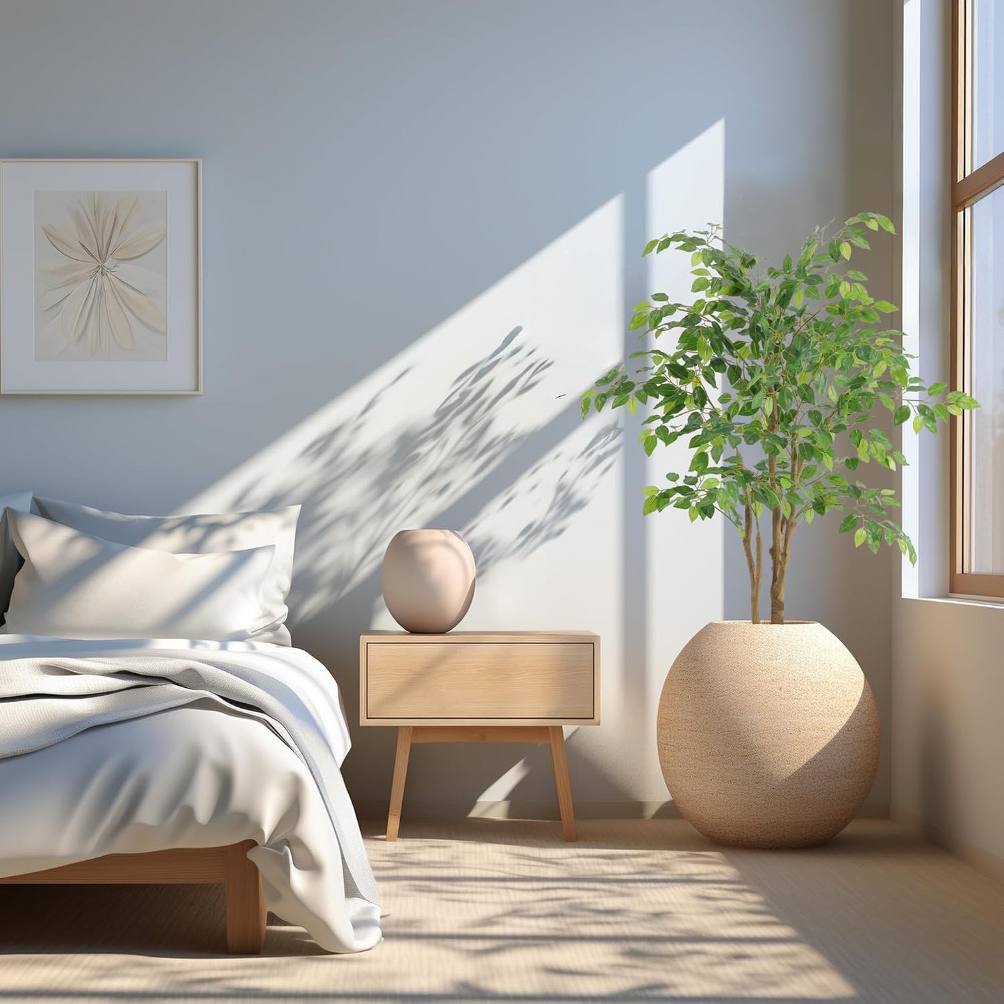 Tall UV Resistant Ficus Tree Artificial,4ft(48in) Faux Ficus Tree with Realistic Smooth and Shiny Leaves, Fake Trees Indoor Outdoor for Home Office Living Room Bedroom Foyer Porch Decor.