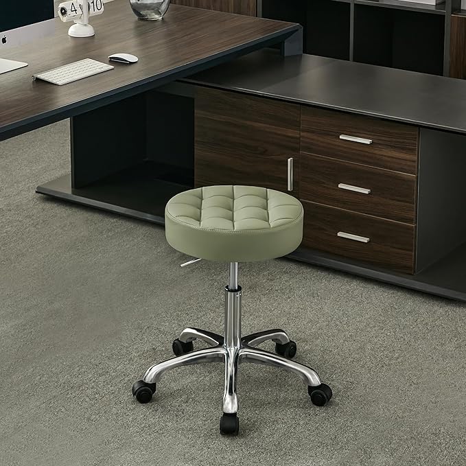 Rolling Stools with Wheels (Adjustable Height 20-27 inch) (Quiet Wheels and Aluminum Base) Multifunctional Nail Tattoo Vanity Massage Stool (Green)