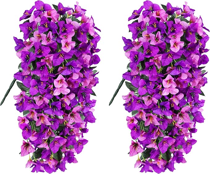 Bougainvillea Artificial Hanging Flowers Plants for Outdoors Decoration, 2pcs Fake Flowers Silk Bougainvillea Vines Realistic UV Resistant Faux Flowers for Outdoor Planters Porch Patio, Mix