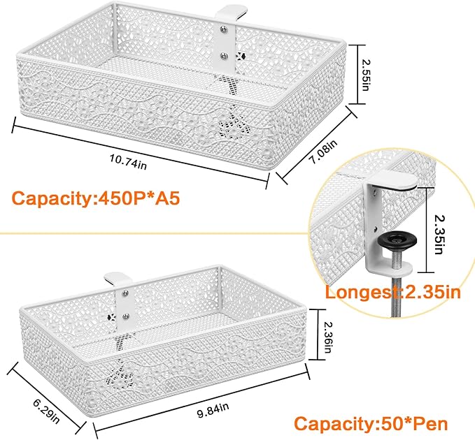 Under Desk Storage Organizer for Reduced Clutter, Drawer organizers C-Clamp Mount System Firmly Clamped And Do Not Hurt The Table, Easy to Install & holds up to 10 lbs-2 Pack (Large and Small)