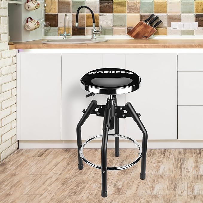 WORKPRO Heavy Duty Adjustable Hydraulic Shop Stool,Garage Bar Stool, 29in to 33.86in, 330-Pound Capacity, Black