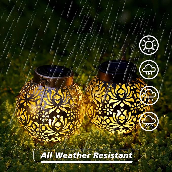 Set of 2 Solar Lanterns Outdoor Hanging Decorative Lights for Garden Patio Porch Decorations. (Bronze)