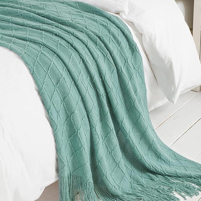 BOURINA Dark Cyan Throw Blanket 50x60 Inches Throw Textured Solid Soft Sofa Couch Decorative Knit Blanket