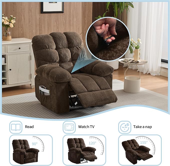 Oversized Swivel Rocker Recliner Chair for Adult, Ergonomic Nursery 150° Recliner Chair with Footrest,Extra Wide Manual Recliners,Upholstery Overstuffed Soft Rocking Sofa Chair,Brown