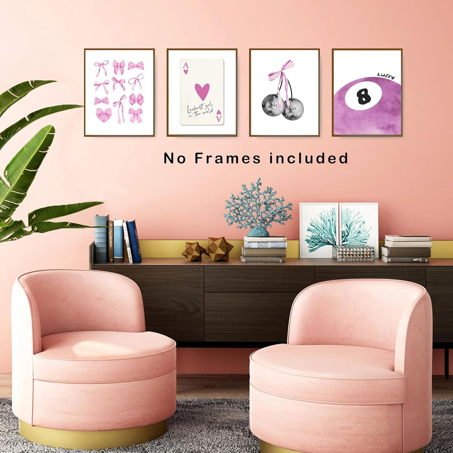 okaxscm Purple Coquette Trendy Preppy Wall Art Prints Set of 4, Coquette Preppy Room Decor Aesthetic, Purple Bow Disco 8 Ball Cherry Wall Decor Posters for Girls Bedroom Dorm, 8x10 Unframed