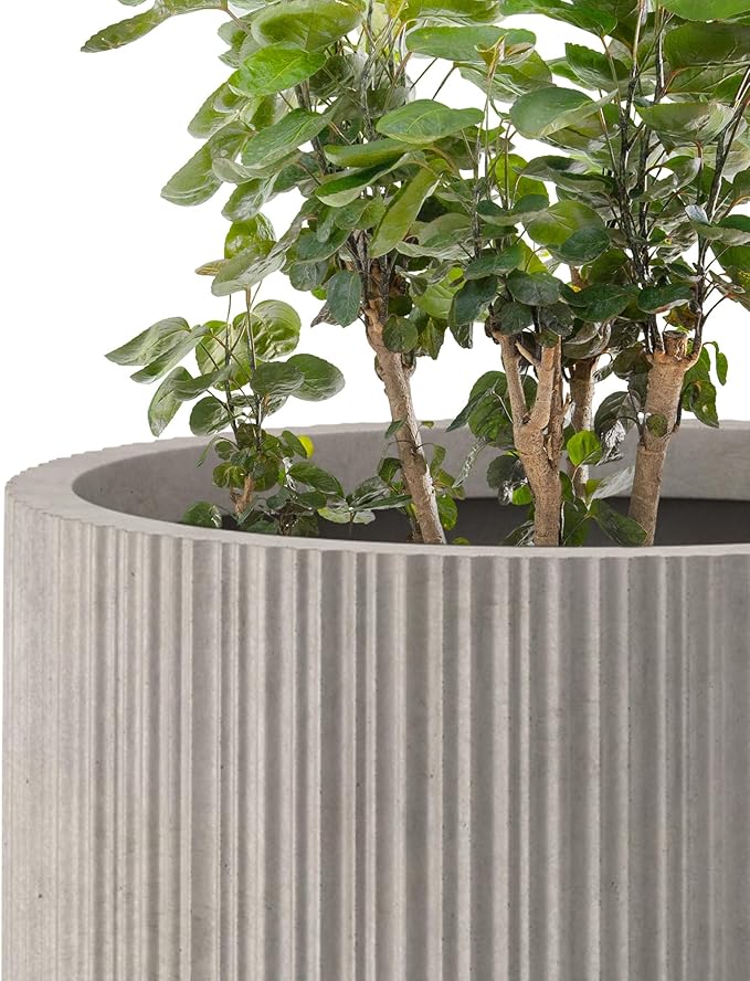 Kante 24 Inch Tall Round Concrete Planter, Large Indoor Outdoor Plant Pots with Drainage Hole and Rubber Plug, Modern Decorative Garden Pots for Home Patio Porch, Textured Weathered Concrete