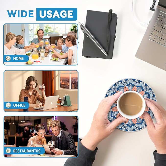 Coasters Set of 4, Mandala Blue Round 4" Ceramic & Cork Coasters, Ideal Home Decor & Gifts