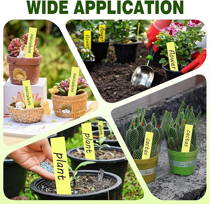 Plant Labels 200 Pcs Yuanling for Seeding Plastic Waterproof Plant Name Tags Garden Labels Marker Garden Pots Stakes for Outdoor Potted Plants Belt Permanent Marking Pen (Yellow)