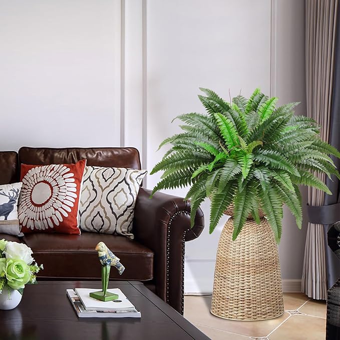 38" Artificial Boston Ferns Bush Plants, Set of 2, Large Faux Ferns Hanging Decor with 47 Fronds, Fake Vines Indoor Or Outdoors Planter for Home and Office Decor