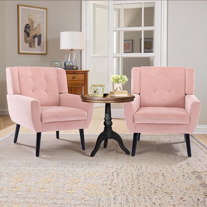 NicBex Accent Chair Set of 2, Modern Chair for Living Room Upholstered Foam Filled Living Room Chairs with Metal Legs Velvet Cozy Lounge Armchair for Living Room Bedroom,Pink