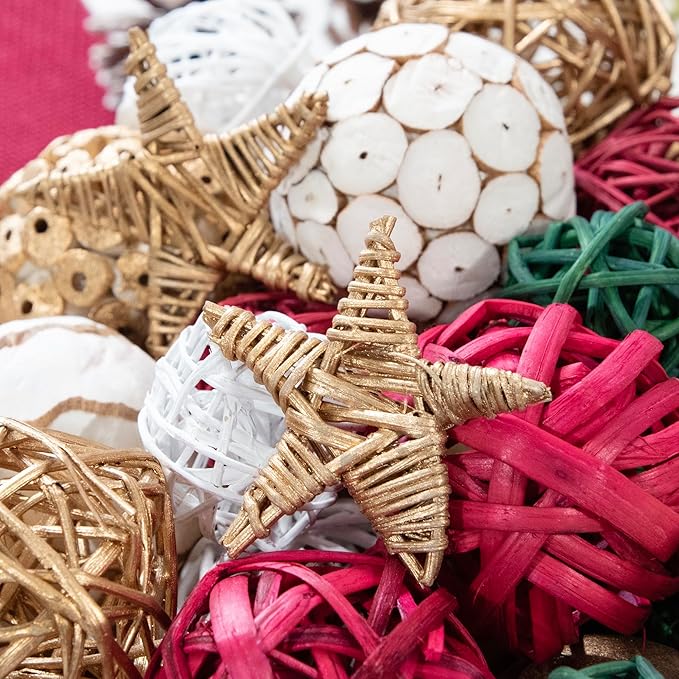 ANDALUCA Decorative Balls Bag Bowl Filler Home Decor (Red, Green & White)