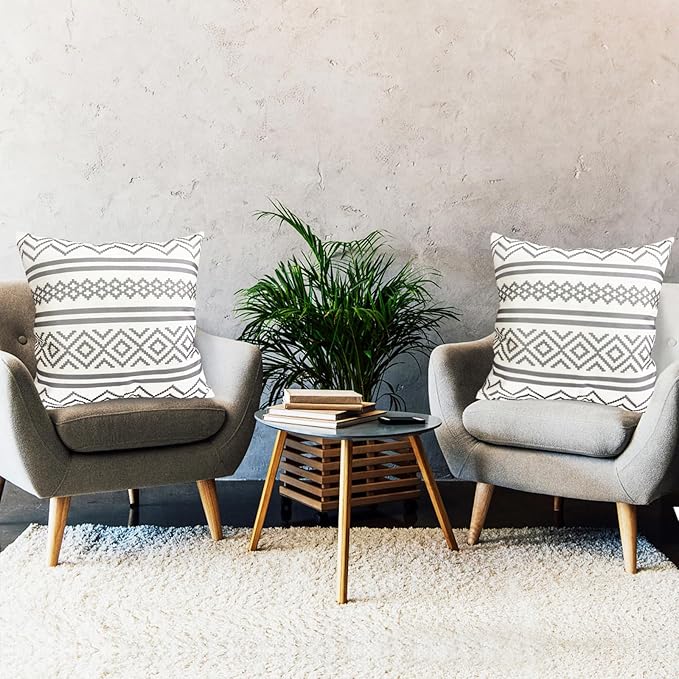 Decorative Throw Pillow Covers Set of 2 Light Gray Boho Pillow Covers 16x16 Inch Throw Pillow Cover Linen Pillowcase Modern Farmhouse Outdoor Pillow Covers for Couch Sofa Bed Living Room