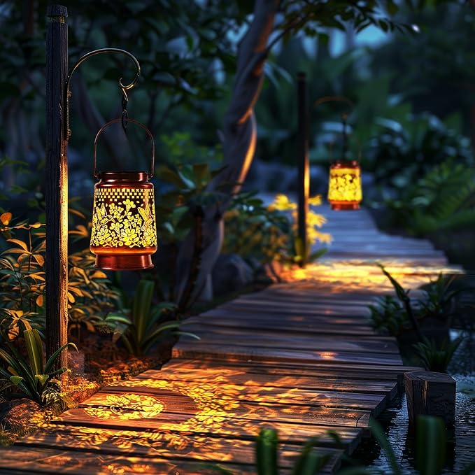 Homemory Solar Lanterns Hummingbird Lights Outdoor Waterproof Garden Decor Women Gifts for Birthday, LED Hanging Solar Lights Metal Lantern Decoration Outside for Yard, Patio, Backyard, Porch, Lawn
