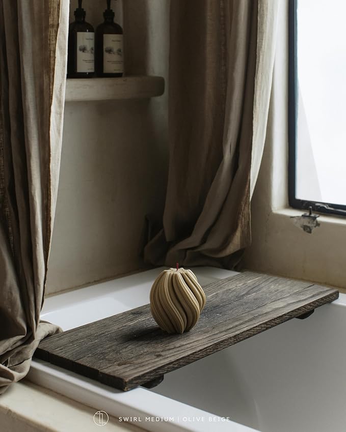 LAWA Swirl Candle - Large Beautiful Handmade Pillar Scented Soy Wax Twirl Elegant Bubble Aesthetic Candle Housewarming Gift Home Room Shelf Decor Idea Spiral Olive Beige (Medium)