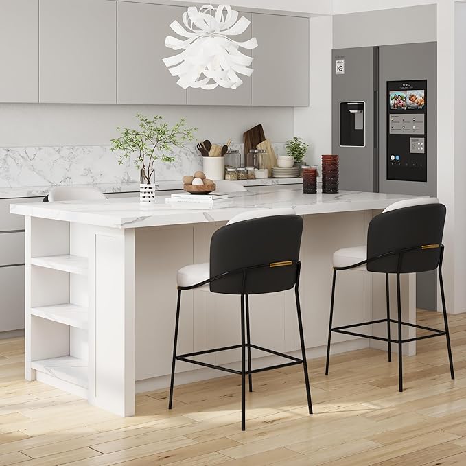 homary Barstools Modern PU Leather Bar Stools with Back and Footrest Waterproof Upholstered Breakfast Chairs for Kitchen Island or Counter (Black,1 Chair, 36.2" H)