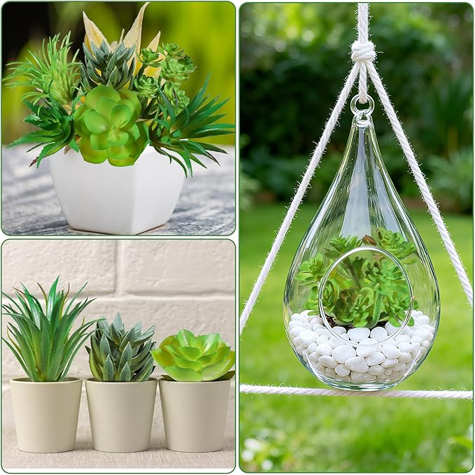 6Pcs Green Succulent Plants Mini Green Succulent Plants Faux Artificial Succulents Plant for DIY Crafting Home Floral Wall Office Decoration (excluding pots)