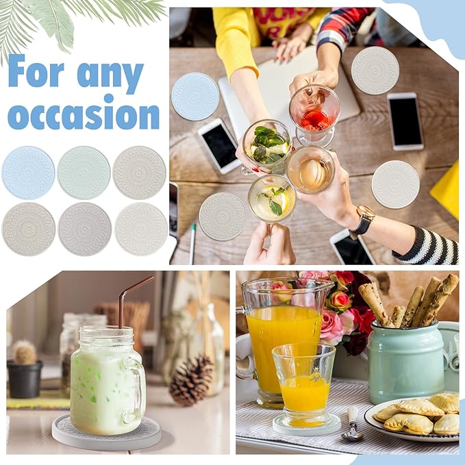 Photect Diatomaceous Earth Coasters Set with Holder Absorbent Stone Drink Coasters Instant Drying Tray for Tabletop Protection Home Decoration Housewarming Gift(Green,6 Pcs)