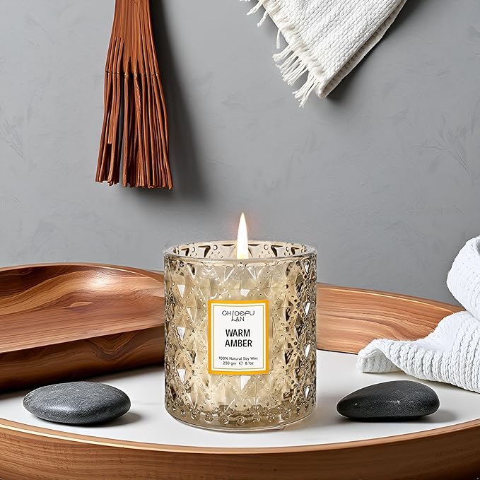 Chloefu LAN Amber Candles, Luxury Candle for Home Scented, Long Burning Time, Holiday Gifts, All Natural Soy Wax Decorative Candles, Scented Candle Gifts for Men&Women, 8.1oz