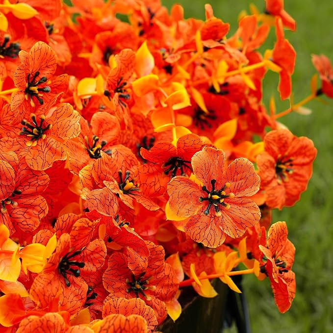 Artificial Mums Fall Fake Flowers for Outdoors, 12 Bundles Faux Mums for Outdoor Planters Autumn Decorations,UV Resistant Silk Flowers Plastic Plants for Outside Front Porch Garden Patio Home Decor