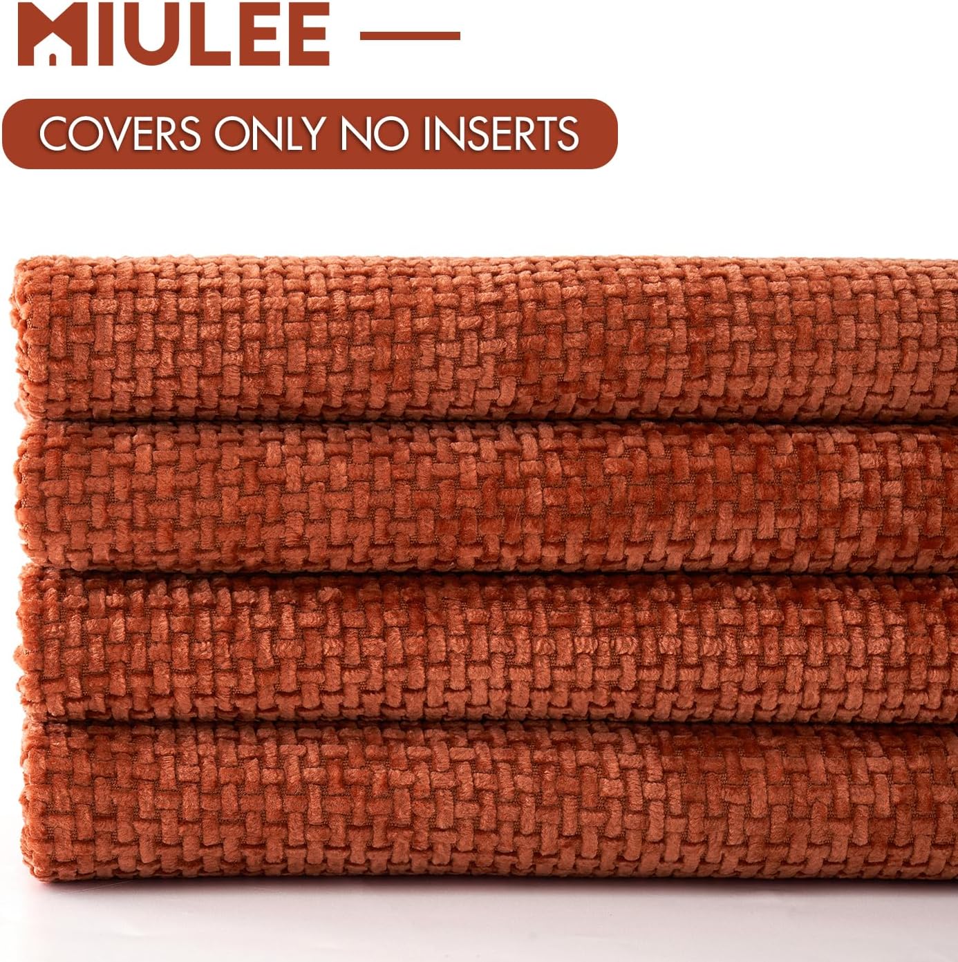 MIULEE Fall Pack of 4 Couch Throw Pillow Covers 16x16 Inch Burnt Orange Soft Decorative Chenille Pillow Covers Farmhouse Accent Cushion Covers for Boho Home Decor Sofa Bedroom Living Room