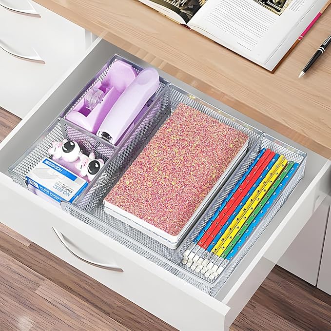 Purple Office Desk Accessories,Purple Office Supplies Set, Desk Drawer Organizer,Stapler and Tape Dispenser Set,Tape,Staple Remover, Staples, Paper Clips, Scissor and Sticky Note