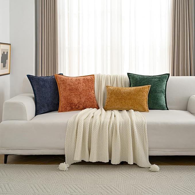 FUTEI Red Chenille Throw Pillow Covers 20x20 Inch Set of 2,Soft Cozy Bound Edge Design Cushion Case,Home Decor for Couch Bed Living Room