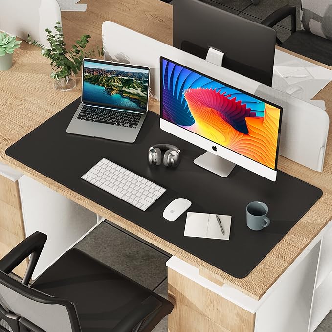 Large Desk Mat 47" x 23.7",Leather Desk mat,Double-Sided Desk Pad,Desk matt for Desktop,Large Mouse Pad,Office Desk mat,Waterproof Desk Blotter pad for Office&Home(Black+Cork)