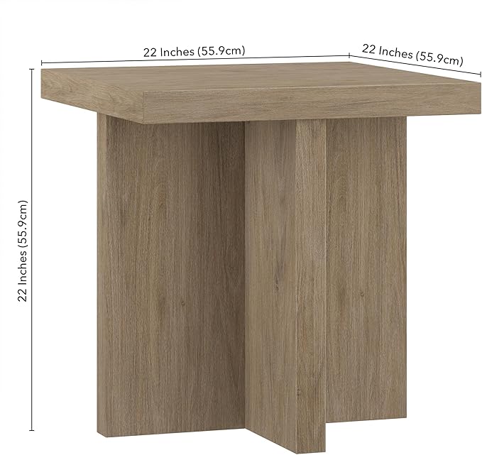 Henn&Hart 22" Wide Square Side Table in Weathered Gray, for Home, Living Room, Bedroom, Entertainment Room, Office