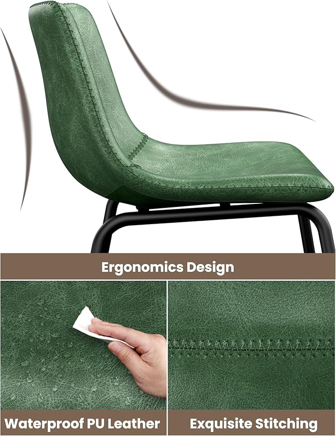 Bar Stools Set of 4, 30 Inch Counter Height Barstools with Back, Modern Faux Leather Bar Stool with Metal Legs and Footrest for Kitchens Island (Green)