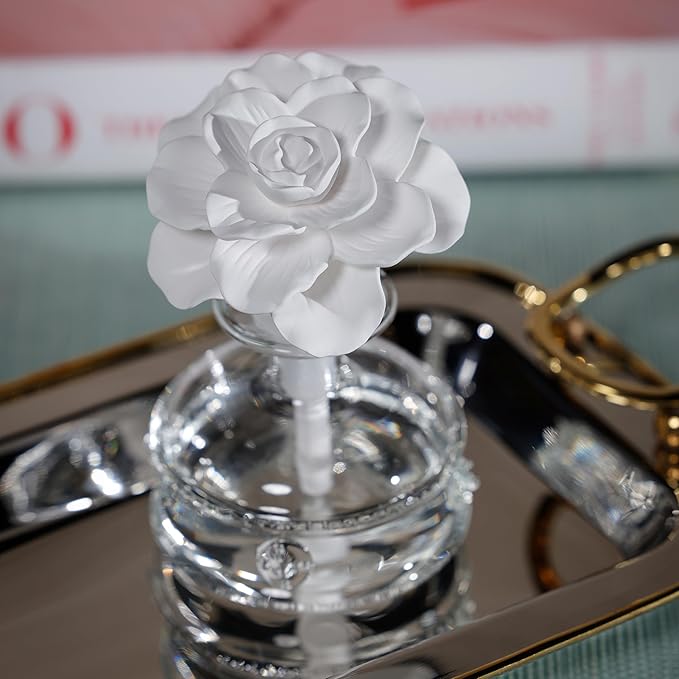 Zodax Grand Casablanca Reed Diffuser - Home Fragrance Oil Diffuser Ideal for Living Room, Bathroom, Office - Porcelain Flower Design - Gift Box Packaging Included - Versailles Tuberose - 1.69 Oz.