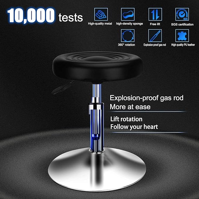 QiCheng&LYS Round Office Stool Chair - Adjustable Height Sit Stand Stool, 360 Swivel, Black