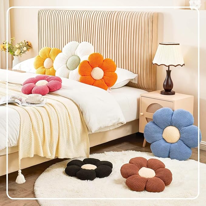 Flower Throw Pillow, Soft Orange 14.9" Shaped Floor Pillow for Home Decor, Cute Aesthetic Plush Decorative Pillows for Bed, Sofa, Couch