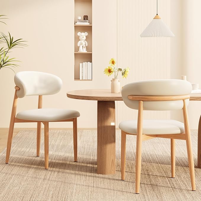 Kitchen Dining Chairs Set of 6 Modern Leather Farmhouse Dining Room Chair with Metal Legs, Beige