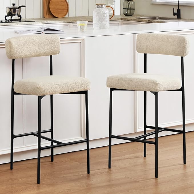 Counter Height Bar Stools Set of 4, Modern Upholstered Bar Stools with Back, Linen Counter Height Chairs with Metal Legs and Padded Cushion for Kitchen Island, Home Pub and Bars, Beige