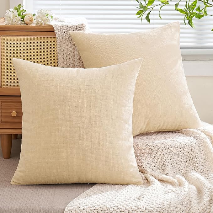 MIULEE Beige Couch Pillow Covers 22x22 Inch, Set of 2 Soft Chenille Decorative Euro Throw Pillow Covers Farmhouse for Sofa Living Room Bed