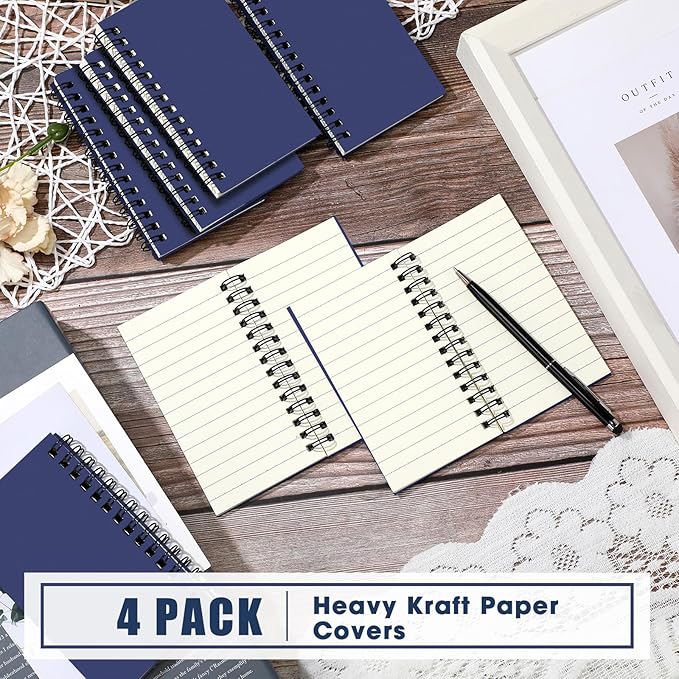 Jutom 4 Pcs Small Spiral Notebooks Memo Pads 3x5 Bulk Small Pocket Notebooks Mini Notepads with Lined Pages Mini Journals for Office Back to School Work Writing Supplies, 120 Pages (Dark Blue)