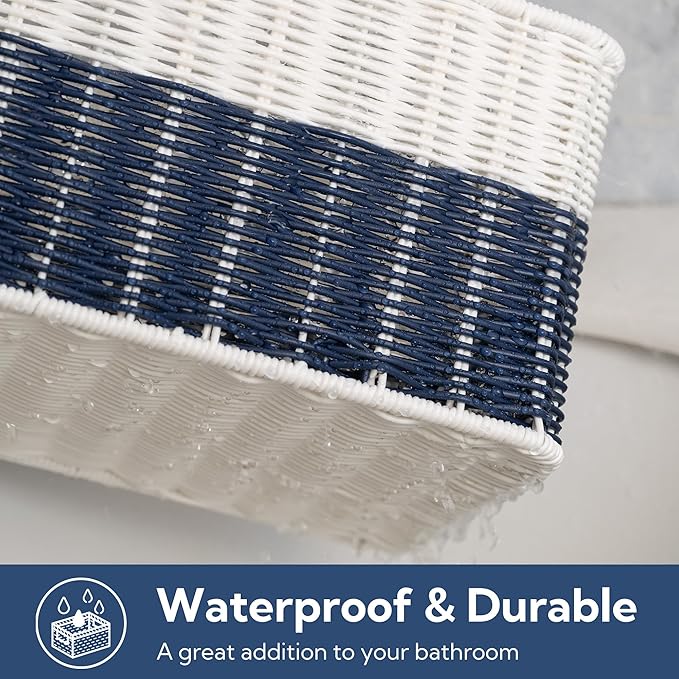 GRANNY SAYS Wicker Baskets for Shelves, Decorative Navy Baskets for Coastal Room Decor, Waterproof Basket Organizer, Wicker Storage Basket for Organizing, Beach Decor for Bedroom