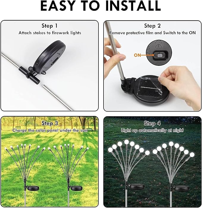 OZS 6 Pack Total 48 LED Solar Garden Lights Fairy Outdoor - Solar Firefly Lights Outdoor, Sway by Wind, Waterproof for Garden Patio Pathway Fairy Decoration (Cold White)