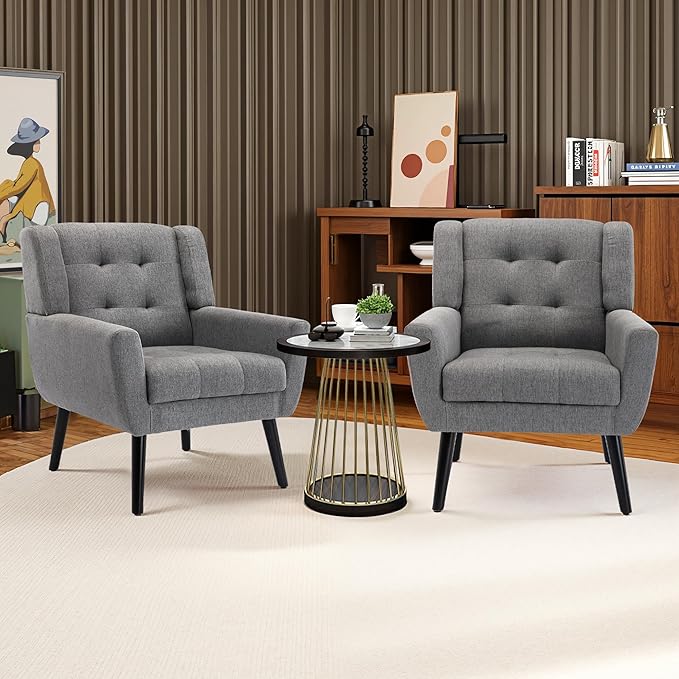 NicBex Accent Chair Set of 2, Modern Chair for Living Room Upholstered Foam Filled Living Room Chairs with Metal Legs Linen Cozy Lounge Armchair for Living Room Bedroom,Light Grey