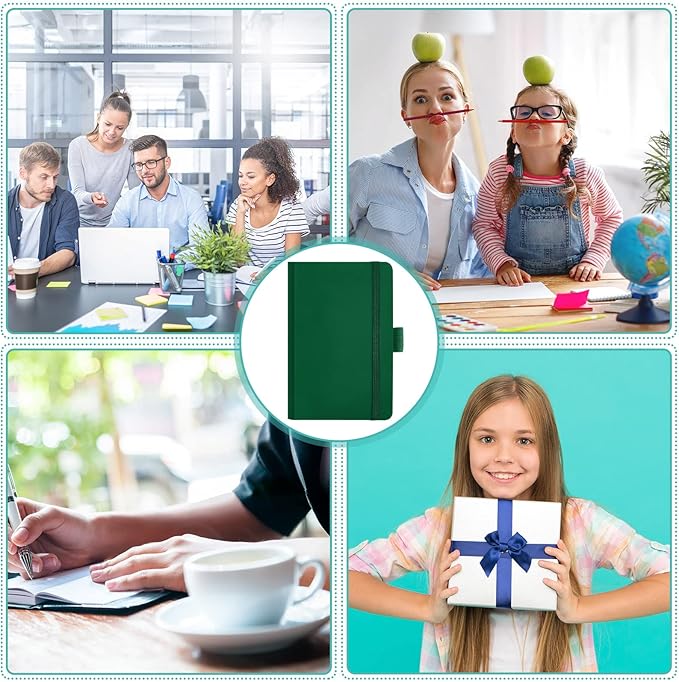 40 Pieces Small Notebooks A6 Pocket Journals 3.5 x 5.5 Inch Small Leather Notebook Mini Ruled Lined Journal with Elastic Band Pen Holder Page Marker Ribbons (Green)