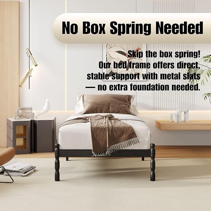 12 Inch Twin Size Bed Frames Keep Mattress from Sliding, Twin Platform Bed Frame No Box Spring Needed, Heavy Duty Metal Bedframe, Non-Slip, Easy Assembly