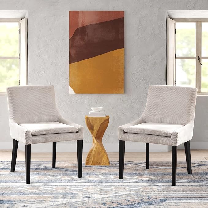 COLAMY Modern Dining Chairs Set of 4, Upholstered Corduroy Accent Side Leisure Chairs with Mid Back and Wood Legs for Living Room/Dining Room-Beige