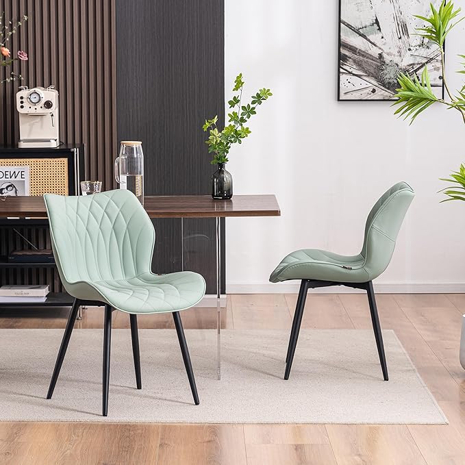 YOUNIKE Dining Chairs Set of 2, Upholstered Faux Leather Dining Room Chairs with Wing Back and Metal Legs, Mint Green
