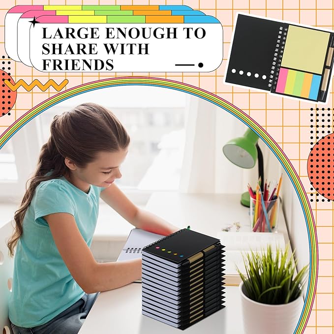 Qilery 10 Pack Lined Spiral Notebook Small Notepad and Pen Set Steno Pads Lined Notepad Black Pocket Notebook for Business Office School Supplies