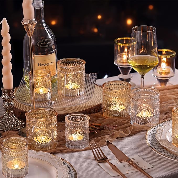Volens 20pcs Assorted Gold Votive Candle Holders with 20pcs Tealight Candles, Large Glass Votive & Tea Light Candle Holder for Wedding Table Centerpieces, Christmas Party Decorations, Fall Home Decor